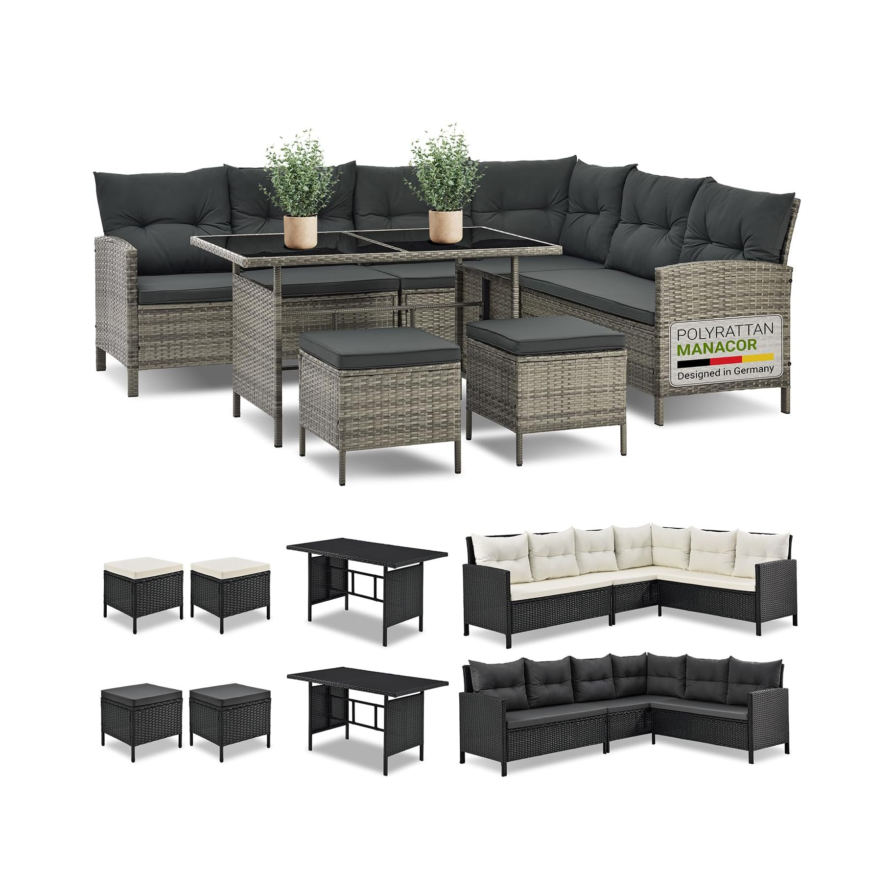 Juskys Polyrattan Lounge Manacor mit Ecksofa