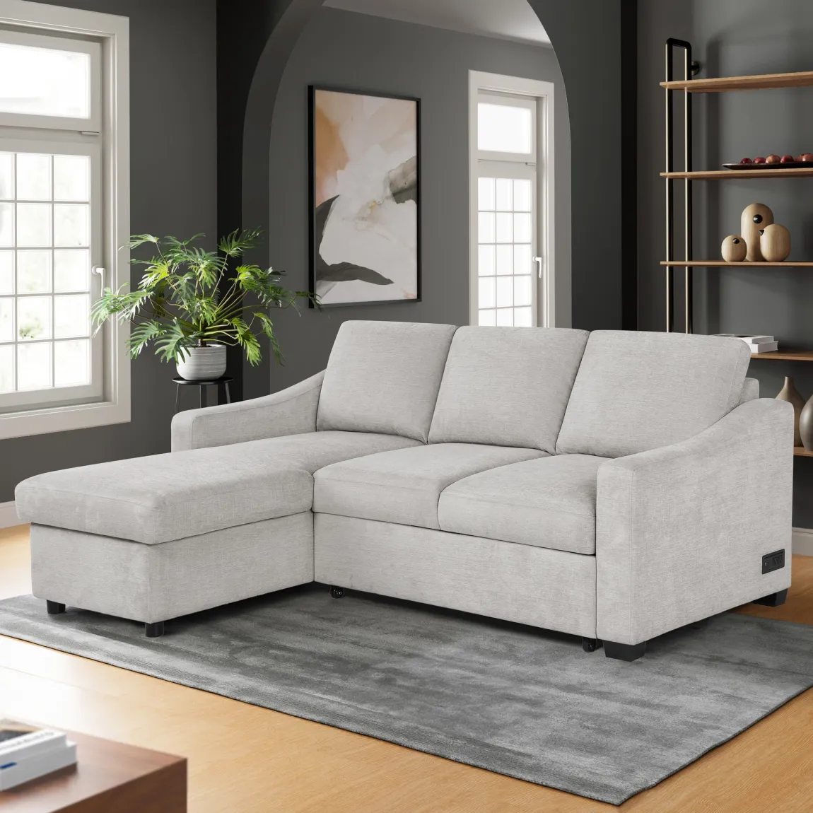 Coddle Aria Fabric Sleeper Sofa with Reversible Chaise and Storage.Beige/Gray - Online Shop