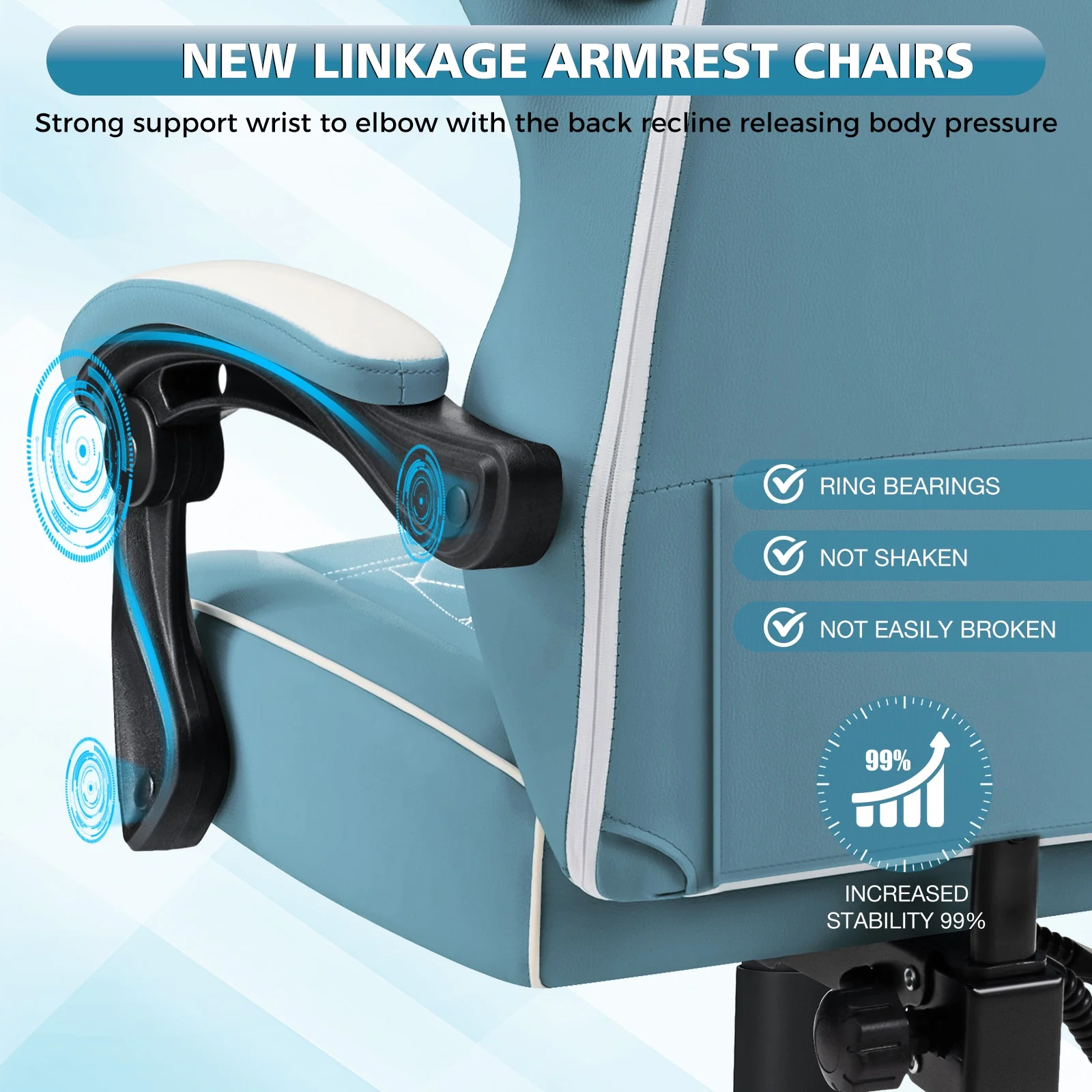 Hoffree Gaming Chair with Speakers PU Gamer Chair with footrest and massage Egonomic Computer Game Chair with Headrest and Lumbar Support for Adults and Office Gaming, 440 LBS