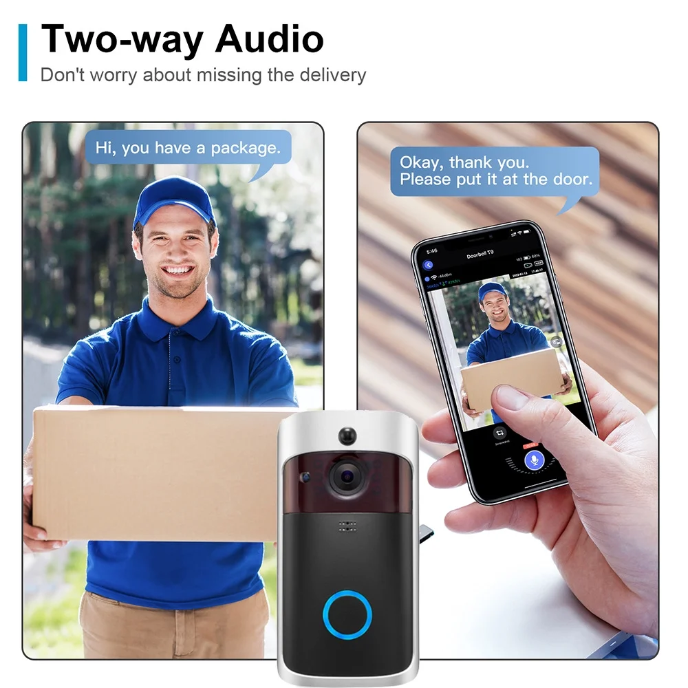 2PCS Ring & Video Doorbell with Camera Wireless WiFi Security Phone Bell 720PHD ��Video Doorbell Camera, Wireless Doorbell Camera with Chime