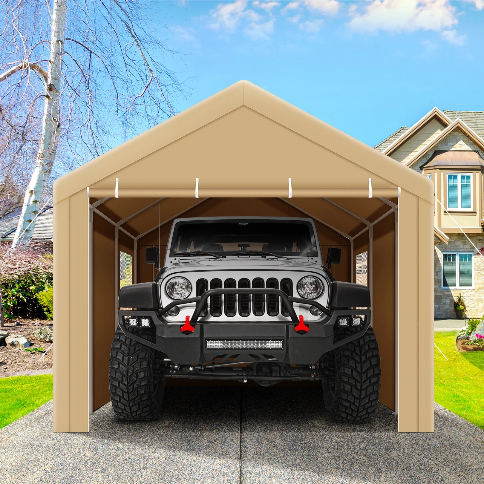 HOTEEL Carport 10'x20' Large Heavy Duty Car Canopy with Steel Frame, Portable Garage Wedding Tent Big Tents Carports Shelter, All-Season Tarp for Outdoor Party Birthday, White