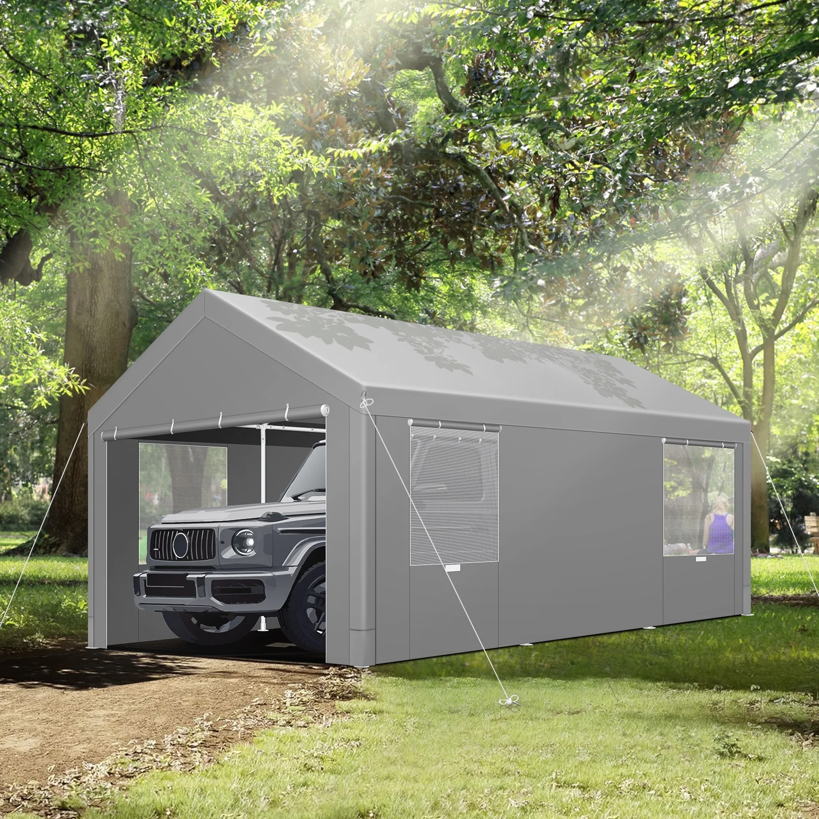 HOTEEL Carport 10'x20' Large Heavy Duty Car Canopy with Steel Frame, Portable Garage Wedding Tent Big Tents Carports Shelter, All-Season Tarp for Outdoor Party Birthday, White