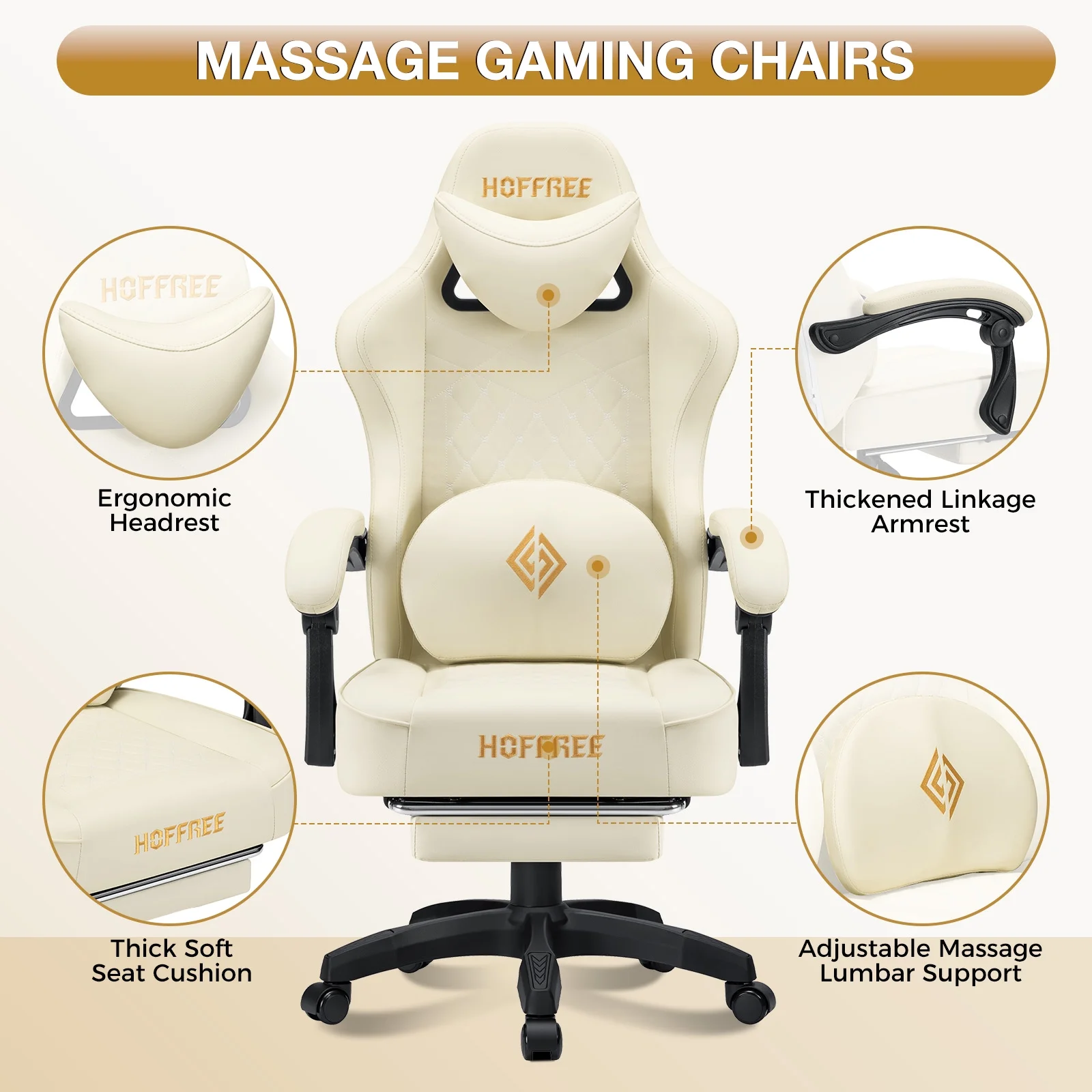 Hoffree Gaming Chair with Speakers PU Gamer Chair with footrest and massage Egonomic Computer Game Chair with Headrest and Lumbar Support for Adults and Office Gaming, 440 LBS