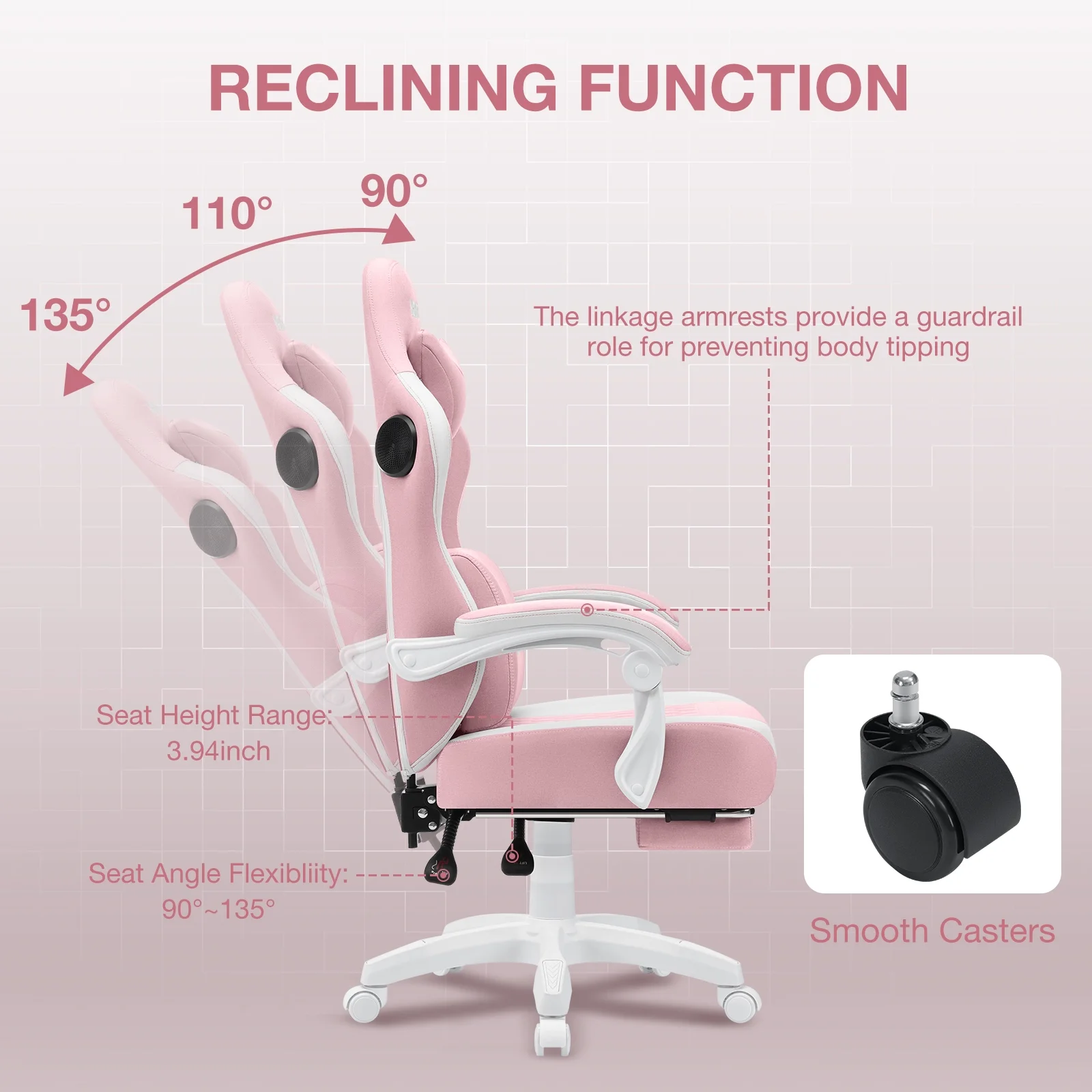 Hoffree Gaming Chair with Speakers Fabric Gamer Chair with footrest and massage Big and Tall Video Game Chair with Headrest and Lumbar Support for Adults