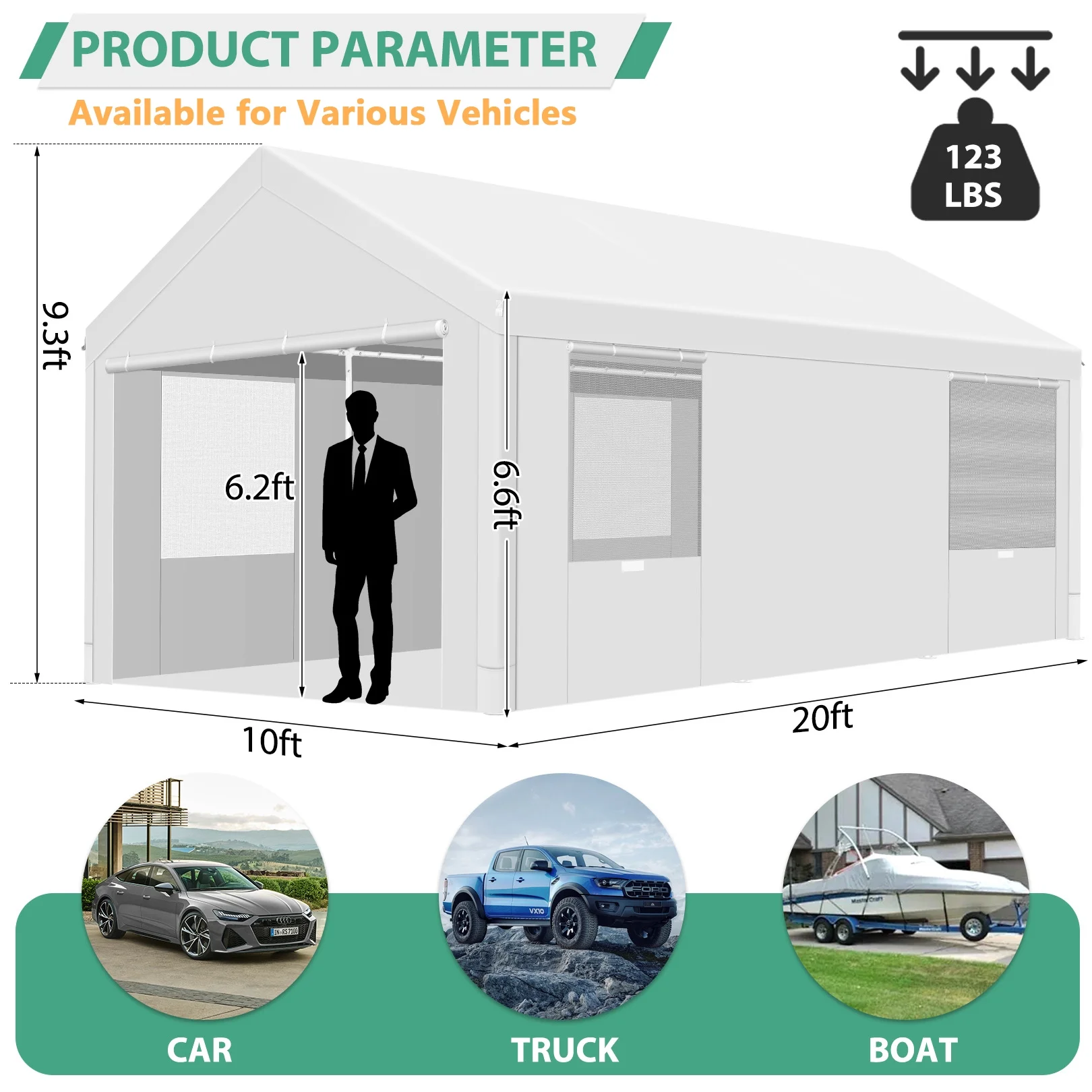 HOTEEL Carport 10'x20' Large Heavy Duty Car Canopy with Steel Frame, Portable Garage Wedding Tent Big Tents Carports Shelter, All-Season Tarp for Outdoor Party Birthday, White
