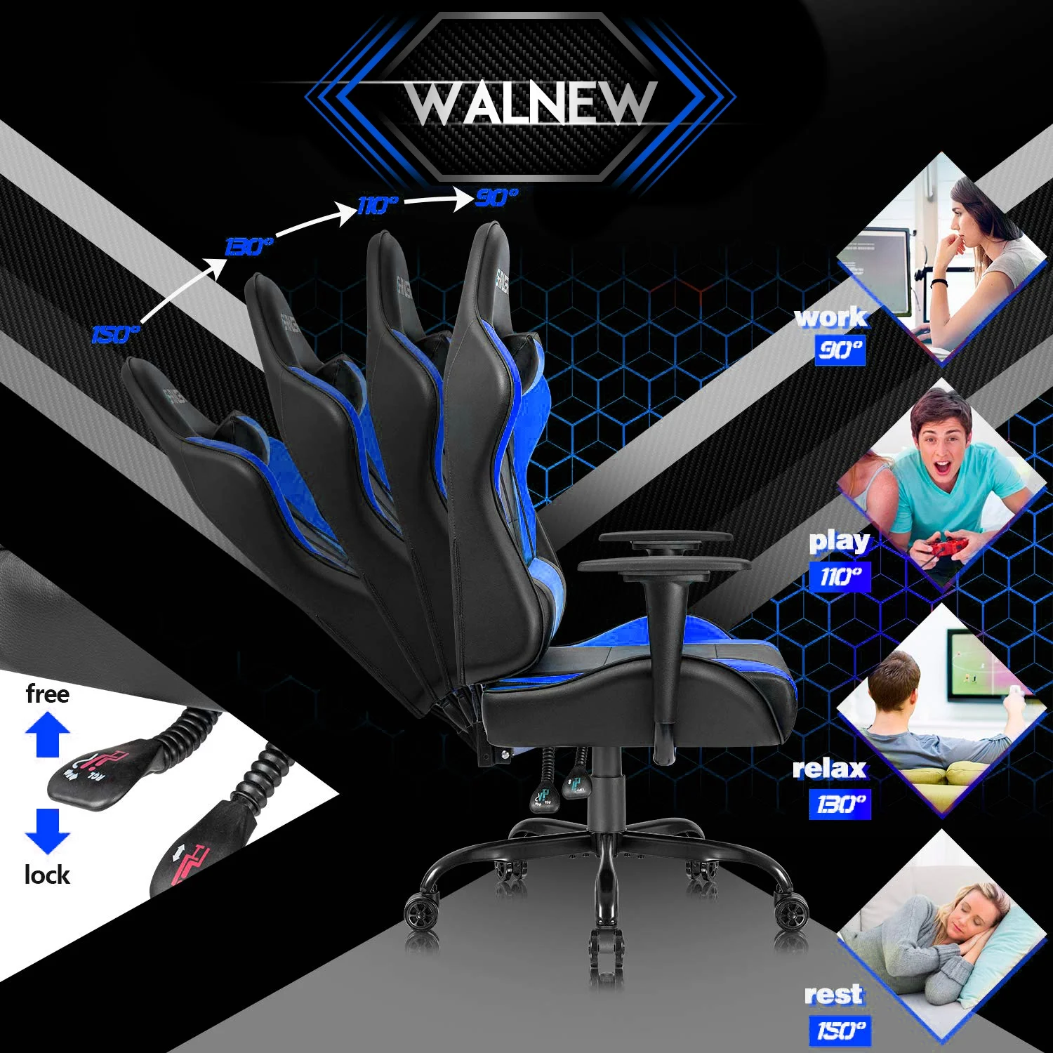 Lacoo Gaming Chair in Home Office PU Leather Reclining Gaming Chair Adjustable Adjustable Headrest and Lumbar Pillow, Red