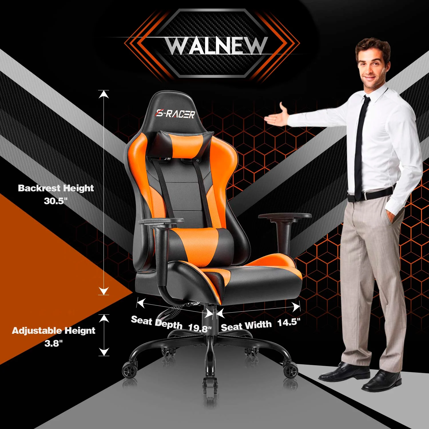 Lacoo Gaming Chair in Home Office PU Leather Reclining Gaming Chair Adjustable Adjustable Headrest and Lumbar Pillow, Red